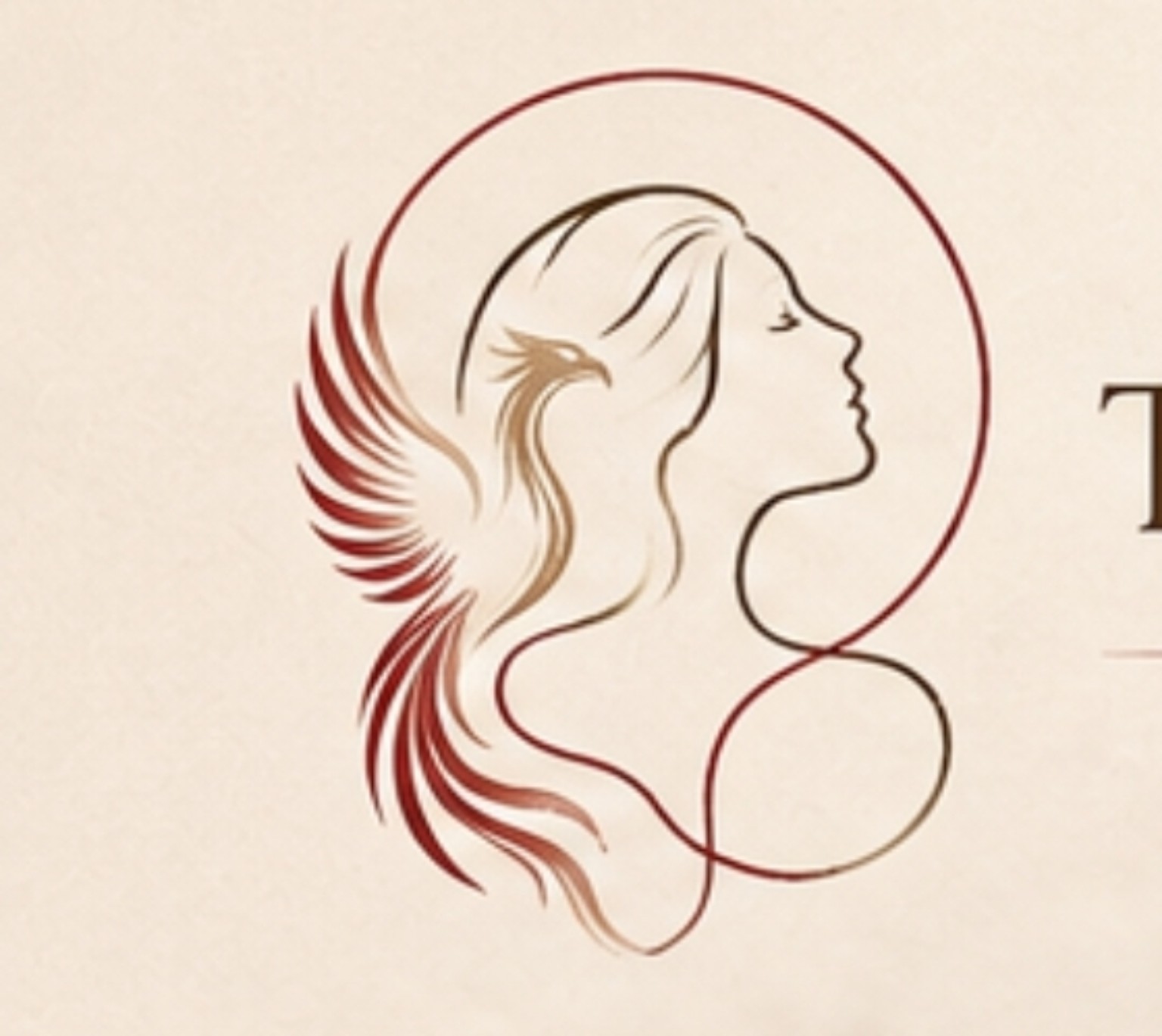 The Red Thread emblem, a woman's profile flowing into a phoenix